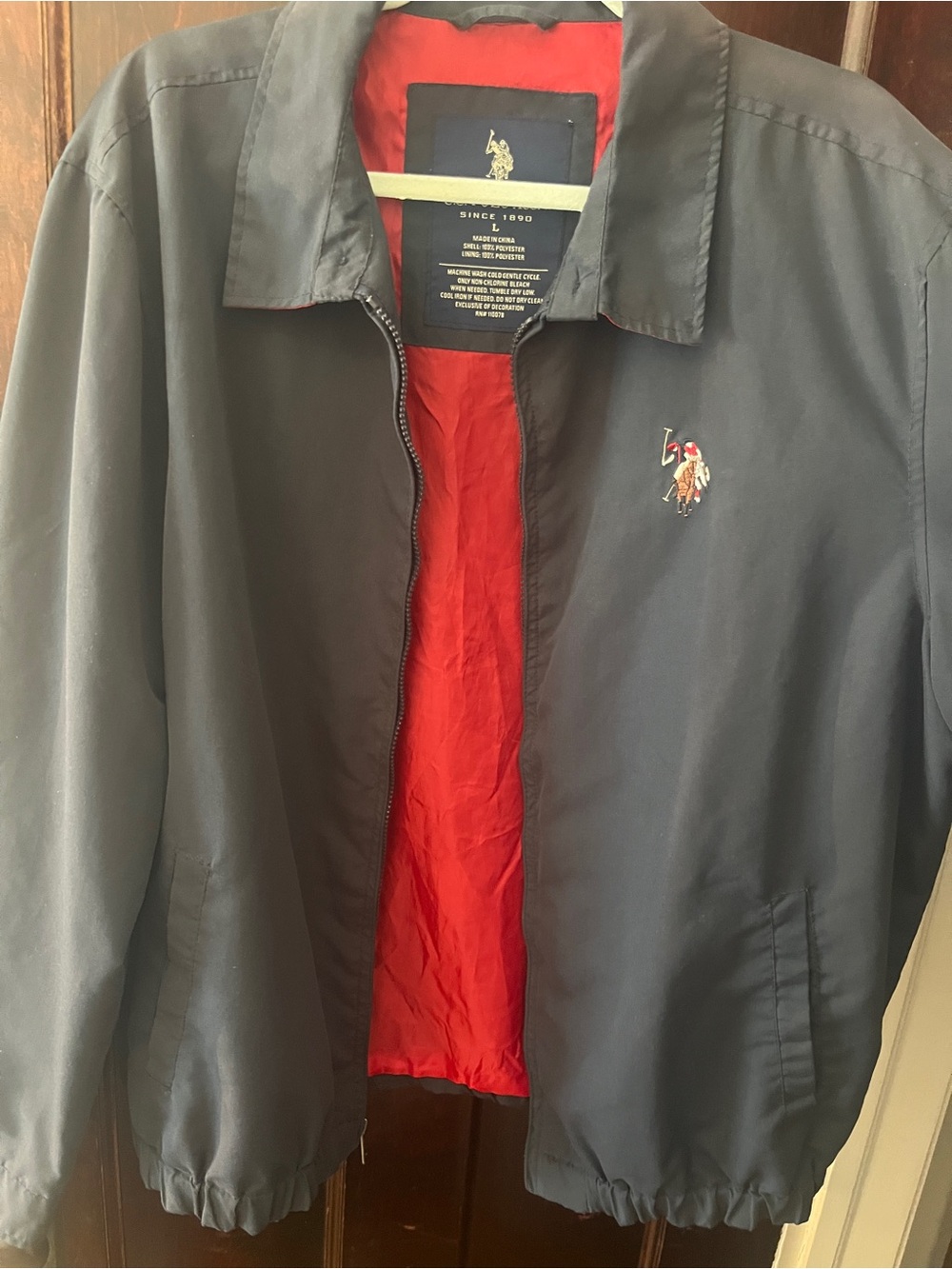 U.S. Polo Assn. Harrington Jacket Navy Red Lining Men's Large Like New